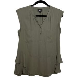 Mossimo Army Green Ruffled Blouse‎ with Mandarin Collar Y2K Vintage Medium